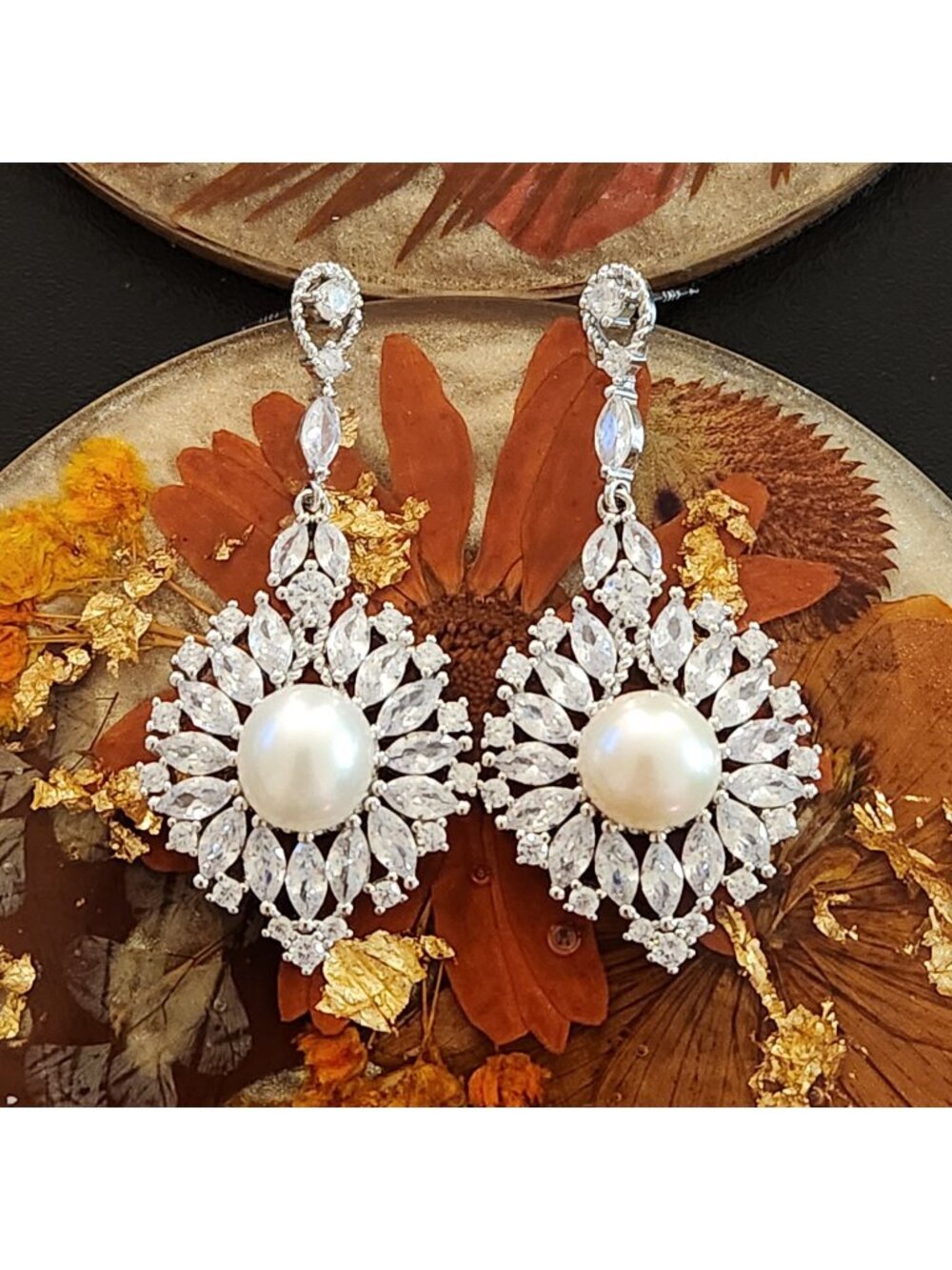 S925 Sterling Silver Pearl CZ Bridal Drop Earrings Wedding Jewelry NWT